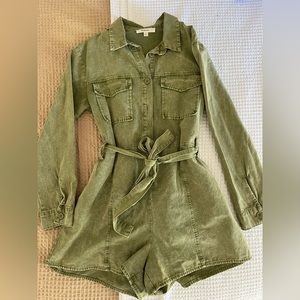 Army green long sleeve romper